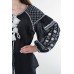 Boho Style Ukrainian Embroidered Folk  Blouse "Starry Sky" white on black