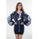 Boho Style Ukrainian Embroidered Folk  Blouse "Boho Flowers" white on navy