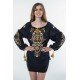 Boho Style Ukrainian Embroidered Folk  Blouse "Magic Herbs" golden on black