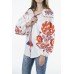 Boho Style Ukrainian Embroidered Folk  Blouse "Boho Birds" orange on white