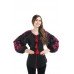 Boho Style Ukrainian Embroidered Folk  Blouse "Boho Birds" red/blue on black
