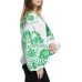 Boho Style Ukrainian Embroidered Blouse "Tree of Life" green on white