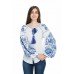 Boho Style Ukrainian Embroidered Blouse "Tree of Life" blue on white