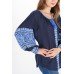 Boho Style Ukrainian Embroidered Blouse "Carpathian Flower" blue on navy