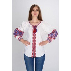 Boho Style Ukrainian Embroidered Blouse "Carpathian Flower" red on white