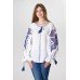 Boho Style Ukrainian Embroidered Folk  Blouse "Richelieu" blue on white