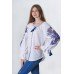 Boho Style Ukrainian Embroidered Folk  Blouse "Richelieu" blue on white