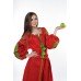 Boho Style Ukrainian Embroidered Dress "Boho Flowers" green on red 