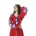 Boho Style Ukrainian Embroidered Dress "Boho Birds" white/blue on red 