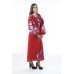 Boho Style Ukrainian Embroidered Dress "Boho Birds" white/blue on red 