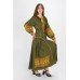 Boho Style Ukrainian Embroidered Dress "Carpathian Flower" yellow on olive