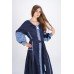 Boho Style Ukrainian Embroidered Dress "Carpathian Flower" blue on navy