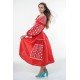 Boho Style Ukrainian Embroidered Dress "Starry Sky" white on red 