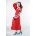 Boho Style Ukrainian Embroidered Dress "Boho Flowers" white on red 