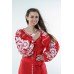 Boho Style Ukrainian Embroidered Dress "Boho Flowers" white on red 