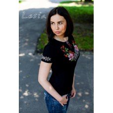 Embroidered t-shirt "Wild Rose on Black" maxi embroidery