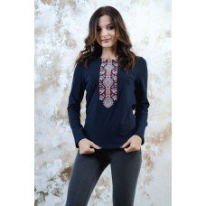 Embroidered t-shirt with long sleeves "Geometric Fantasy" Navy