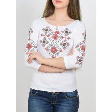 Embroidered t-shirt with 3/4 sleeves "Slavic Charm" red on white