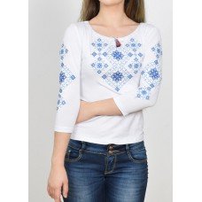 Embroidered t-shirt with 3/4 sleeves "Slavic Charm" blue on white