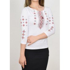 Embroidered t-shirt with 3/4 sleeves "Ornament" red on white
