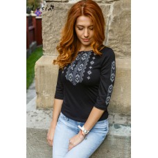 Embroidered t-shirt with 3/4 sleeves "Gutsul Ornament" gray on black