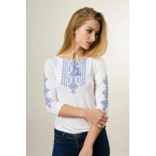 Embroidered t-shirt with 3/4 sleeves "Gutsul Girl" blue on white