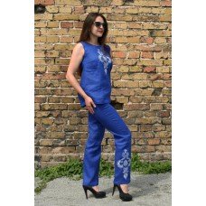 Embroidered set: top&trousers "Feather of Peacock"