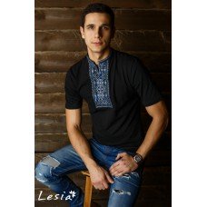 Embroidered t-shirt for men "Carpathian" blue on black