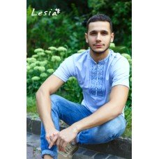 Embroidered t-shirt for men "Carpathian" blue on gray