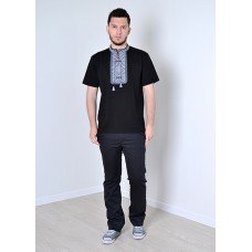 Embroidered t-shirt for men "Traditions" gray on black