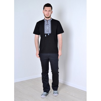 Embroidered t-shirt for men "Traditions" gray on black