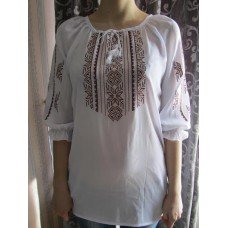 Embroidered  blouse "Magic Triangles Beige on White"