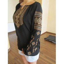 Embroidered  blouse "Fantastic Flowers Brown on Black"