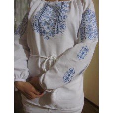 Embroidered  blouse "Oriental Curves Blue on White"