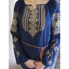 Embroidered  blouse "Fantastic Flowers Golden on Blue"