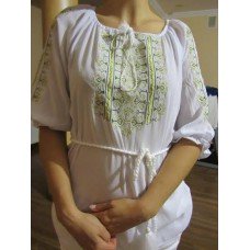 Embroidered  blouse "Oriental Curves Lime on White"