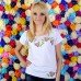 Embroidered t-shirt "Patent Apple Blossom on White"