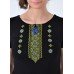 Embroidered t-shirt "Ornament" yellow/blue on black