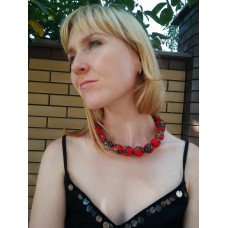Wooden Necklace "Scarf" red