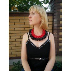 Wooden Necklace "Circle" red&black