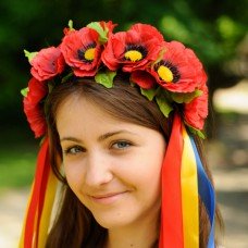 Ukrainian Wreath "Poppies with colorful ribbons"