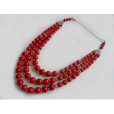 Necklace Namysto of pressed corals  3 threads