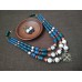 Necklace Zgarda of blue/white ceramic beads and cross