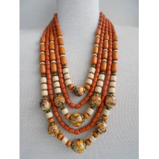 Necklace Korali of ceramic beads brown mix 5 threads