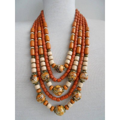 Necklace Korali of ceramic beads brown mix 5 threads