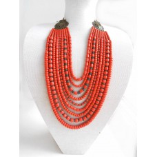 Necklace Korali of ceramic beads red/black 9 threads