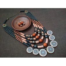 Necklace Dukati of ceramic beads blue/orange