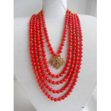 Necklace Namysto of real corals with bronze cross 5 threads 