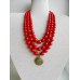 Necklace Namysto of pressed corals with medallion set 3 threads