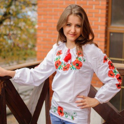Embroidered blouse "Poppies Cross-stitched"